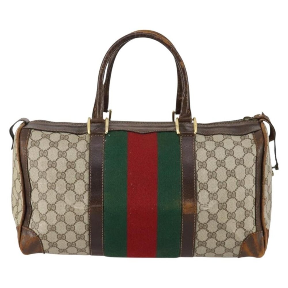 GUCCI GG Supreme Web Sherry Line Boston Bag PVC Beige Gold Red Auth hk3095 - Picture 3 of 16